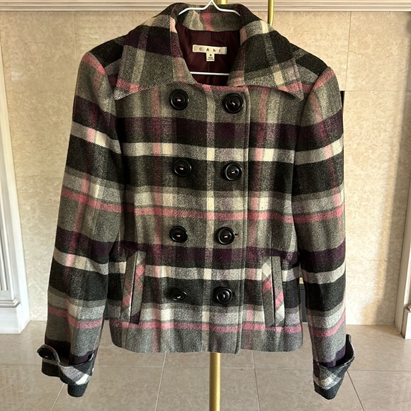 CAbi Plaid Wool Blend Peacoat Winter Coat Jacket Size 8 RN# 54077 Style# 208 - Picture 1 of 5